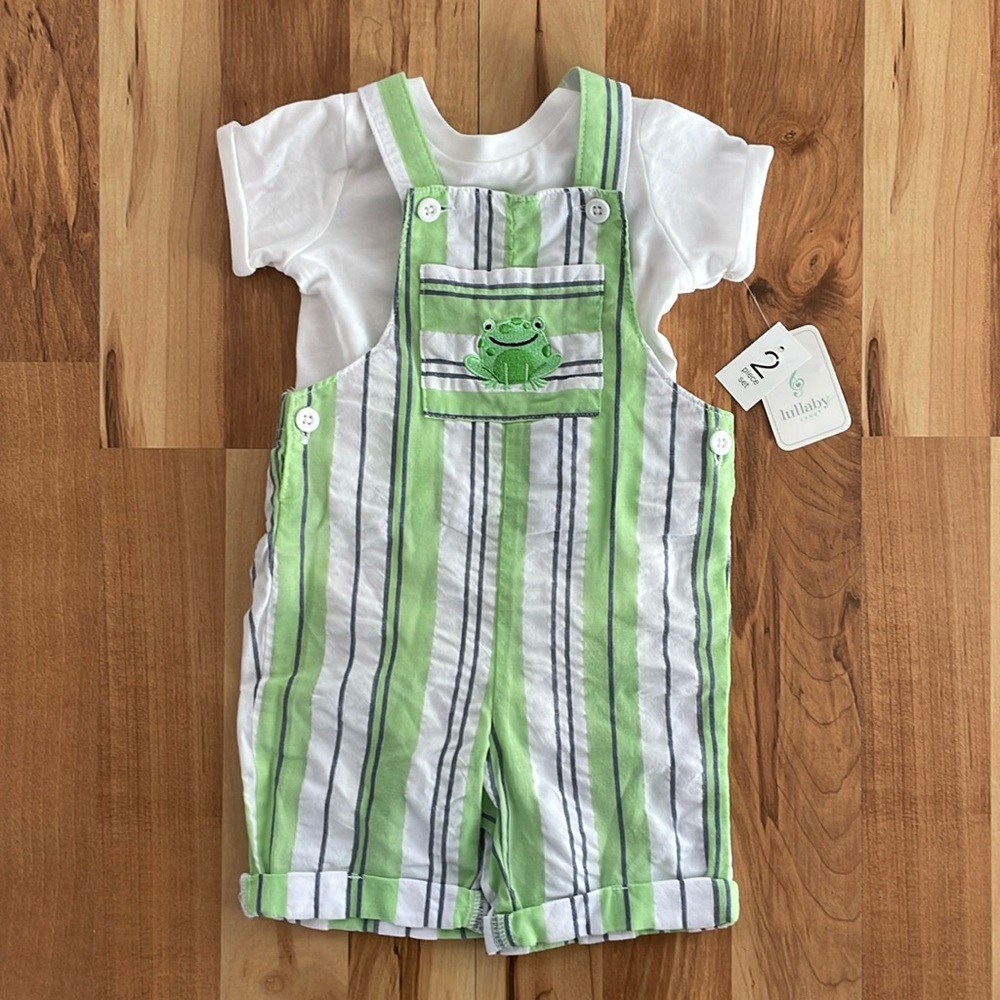 Lullaby Lane Frog Overall Set - Size 3/6 Months